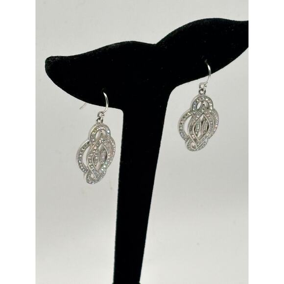 Sterling Silver CZ Fancy Flower Dangle Earrings 6.9g - Picture 11 of 15